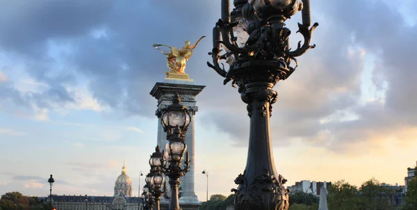 Sunset Eiffel Tower Paris Alexandre Bridge — Stock Photo, Image