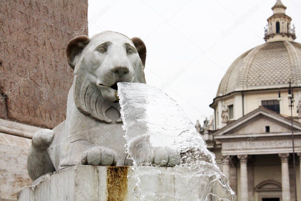 Piazza del Popolo Rome with fountain. Square in Rome Italy.