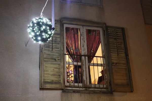 Casa Com Janelas Decorações Christmass — Fotografia de Stock