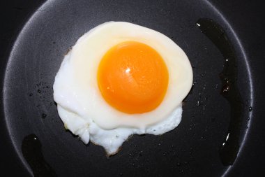 Sahanda yumurta siyah arka plan pan.