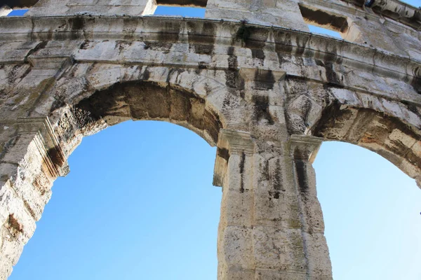 Anfiteatro Romano Pula Antigos Tempos Romanos Arena Arquitetura Croácia — Fotografia de Stock