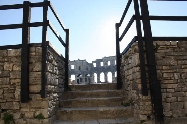 Anfiteatro Romano Pula Antigos Tempos Romanos Arena Arquitetura Croácia — Fotografia de Stock