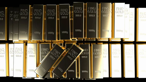 Hromada Zlatých Cihel Černém Pozadí — Stock fotografie