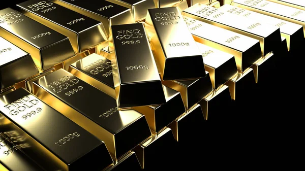 Montón Lingotes Oro Fondo Negro — Foto de Stock