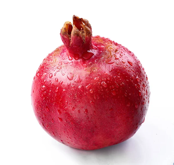 Granatapfel Mit Scheibe Und Blatt Isoliert Weißen Hintergrund Granatapfel — Stockfoto