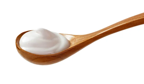 Cream Sour Wooden Spoon — Stock Photo, Image