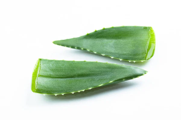 Aloe Vera Friss Levelek Feküdt Fehér Háttér — Stock Fotó