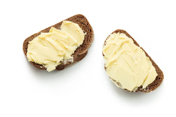 两片黄油面包 白色背景孤立 — 图库照片