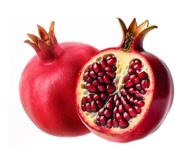 Dilimlenmiş nar ve izole beyaz arkaplan bırakır. Tasarım için bir model