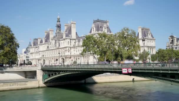 Paris Frankreich 2018 Zeitraffer Des Rathauses Und Der Pont Arcole — Stockvideo