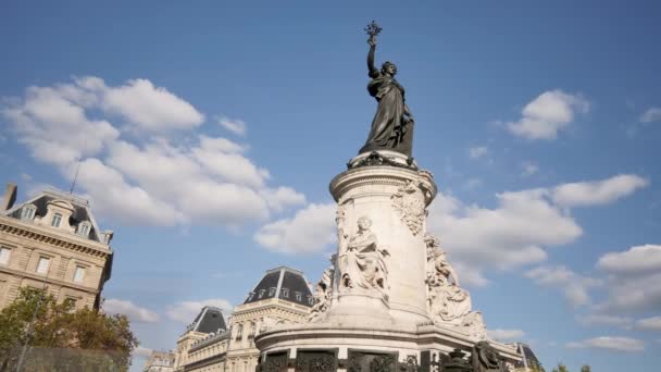Paris Durante Verão Lapso Tempo Place Republique Famosa Praça Cidade — Vídeo de Stock