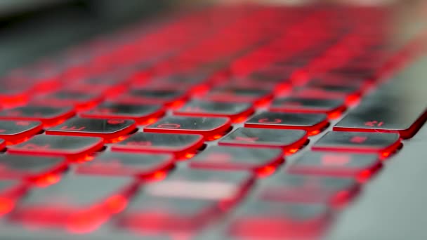 Close View Keyboard Laptop Computer Keyboard Has Keys Red Lights — Stock Video