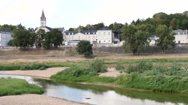Táj Túrák Város Központja Nyugat Franciaország Előtérben Van Loire Folyó — Stock videók