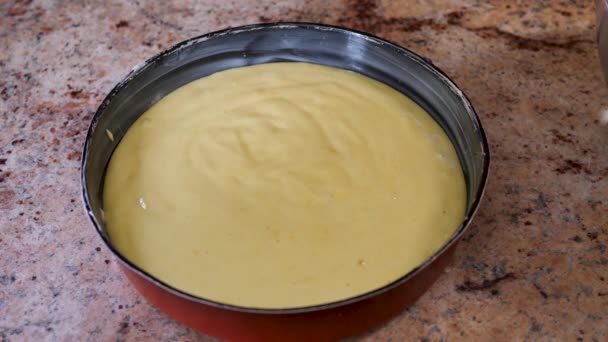 Cake Preparation Cake Dough Rests Buttered Dish Dish Oven Right — Stock Video