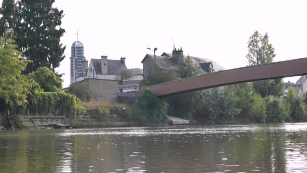 Floden Huisne Den Staden Mans Franska Väst Mans Ligger Regionen — Stockvideo