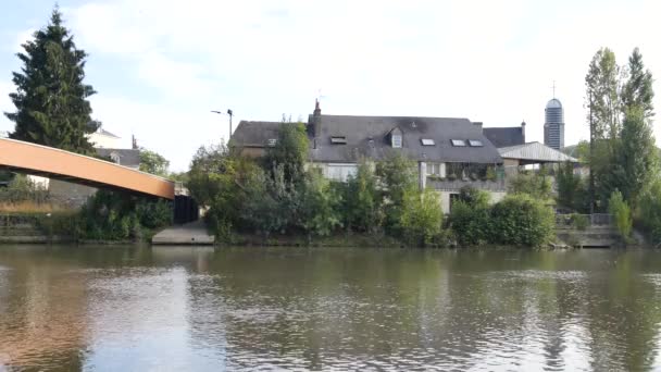 Fiume Huisne Nella Città Mans Nell Ovest Della Francia Mans — Video Stock