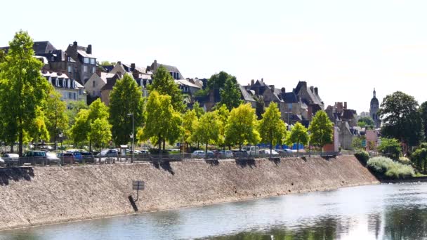Quay Mans Şehir Merkezinde Sarthe Nehri Mans Batı Fransa Pays — Stok video