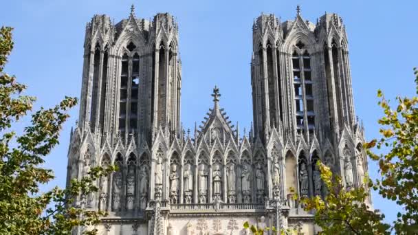 Close Nossa Senhora Reims Francês Notre Dame Reims Uma Catedral — Vídeo de Stock