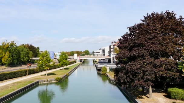 Canal Reims Uma Cidade Leste Paris França Canal Que Liga — Vídeo de Stock