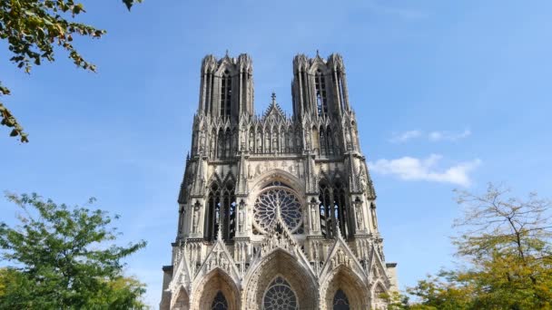 Panny Remeše Francouzské Notre Dame Reims Římskokatolická Katedrála Remeši Francie — Stock video