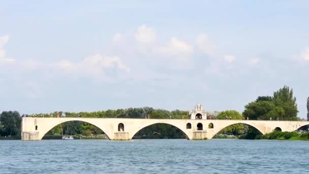 Panorama Avignon Stad Södra Frankrike Bron Och Påvliga Palatset Bredvid — Stockvideo