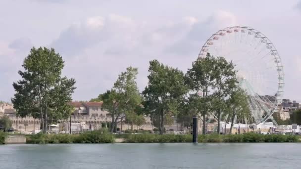 Lapso Tempo Roda Gigante Avignon Lado Rio Rhone Avignon Uma — Vídeo de Stock