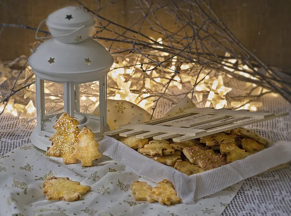 Navidad Año Nuevo Galletas Manzana Con Azúcar Iin Una Caja — Foto de Stock