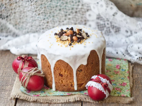 Πάσχα Κέικ Kulich Παραδοσιακή Ρωσική Πασχαλινό Ψωμί Διακόσμηση Λευκό Γλάσο — Φωτογραφία Αρχείου