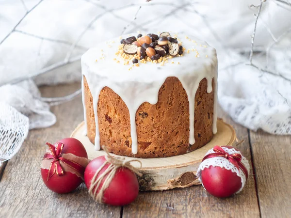 Pastel Pascua Kulich Pan Pascua Tradicional Ruso Decorado Con Glaseado — Foto de Stock