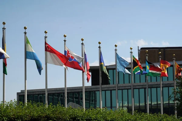 Drapeaux Agitant Extérieur Des Nations Unies Construisant Manhattan New York — Photo