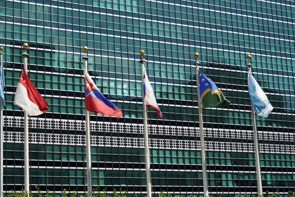 Drapeaux Agitant Extérieur Des Nations Unies Construisant Manhattan New York — Photo