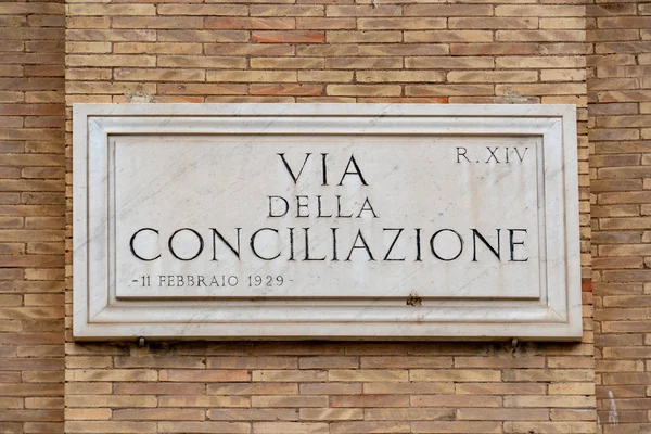 Della Conciliazione Rome Vatican Street Sign Detail — Stock Photo, Image