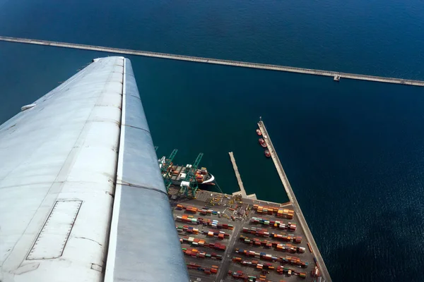Vista Aérea Del Puerto Génova Desde Avión Mientras Despega — Foto de Stock