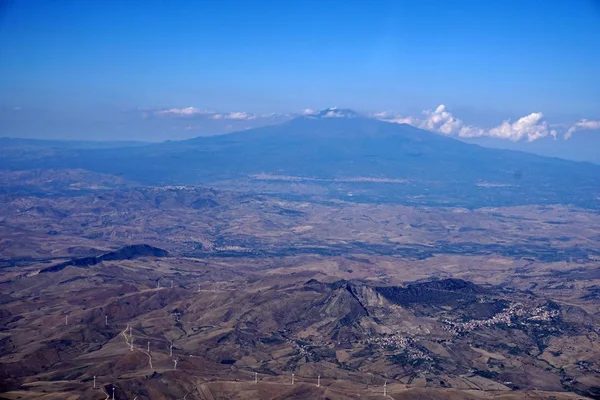 Sicilya Sahil Catania Etna Yanardağı Havadan Görünümü Panorama — Stok fotoğraf