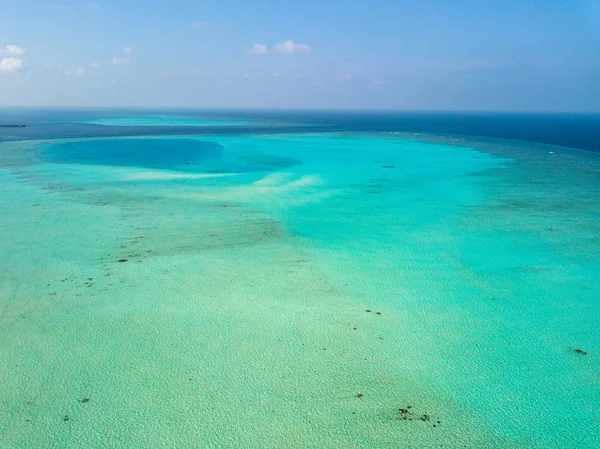 Maldivas Agua Turquesa Vista Aérea Panorama Paisaje —  Fotos de Stock
