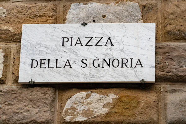 Piazza Della Signoria Sinal Florença — Fotografia de Stock