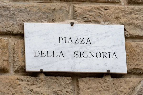 Piazza Della Signoria Sinal Florença — Fotografia de Stock