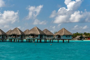 bora bora Adası Fransız Polinezyası Hava uçak görünümü panorama manzara, Klasik Bungalov