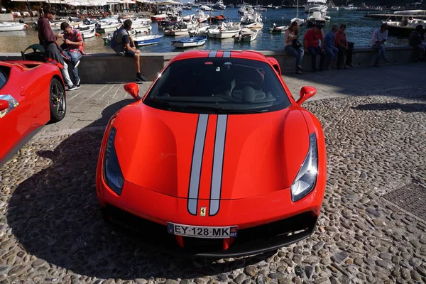 Portofino Olaszország 2018 Október Ferrari Tart Éves Évforduló Megünneplése Egy — Stock Fotó