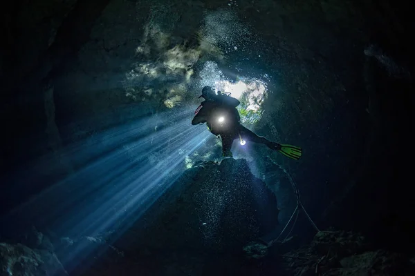 Mexico cenotes cave diving ray lights