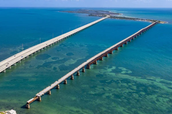 Chave Oeste Ilha Florida Rodovia Pontes Sobre Mar Vista Aérea — Fotografia de Stock