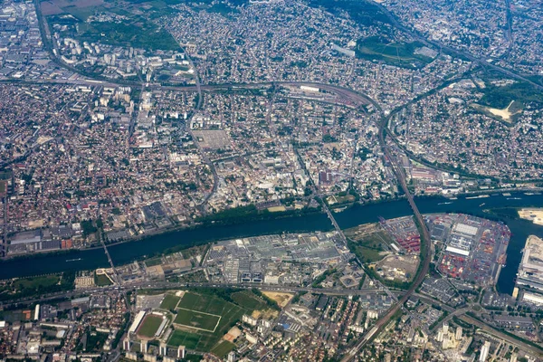 Řeku Seinu Pařížského Regionu Letecký Pohled Krajinu — Stock fotografie