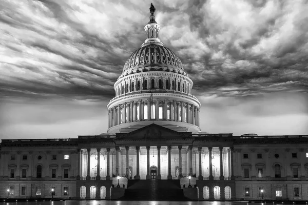 Washingtoner Kapitol Bei Nacht Schwarz Weiß — Stockfoto