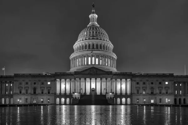 Washington Capitol Éjjel Fekete Fehér — Stock Fotó