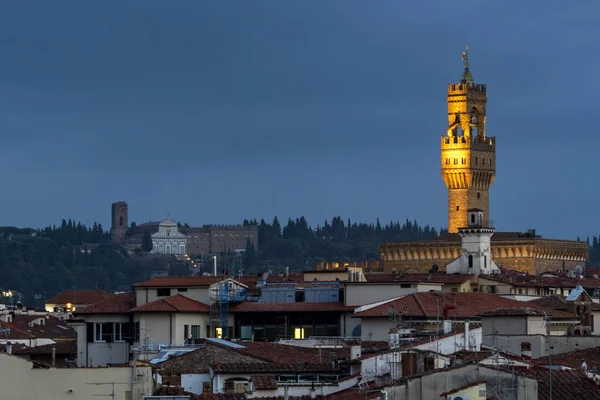 Florencia Noche Antena Ciudad Paisaje Palazzo Vecchio — Foto de Stock
