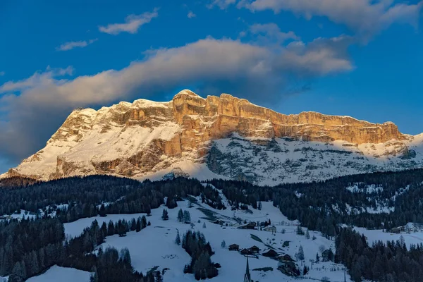 Monte Croce Badia Dolina Dolomity Zachód Słońca Krajobraz — Zdjęcie stockowe