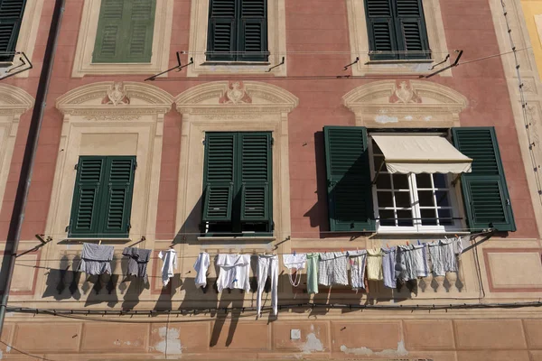 Camogli Casa Roupas Penduradas Para Secar Sol — Fotografia de Stock