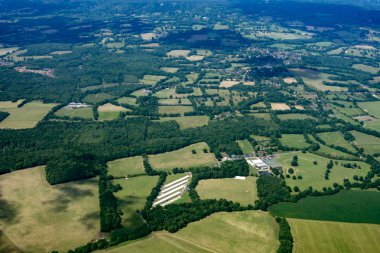 british countryside farmed fields aerial view landscape panorama clipart