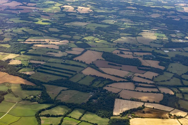 British Countryside Farmed Fields Aerial View Landscape Panorama — Stock Photo, Image