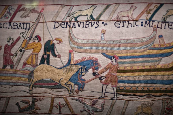 Bayeux Arazzo Medievale Battaglia Inghilterra Francia Dettaglio Vicino — Foto Stock